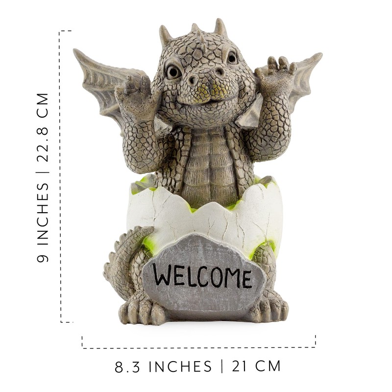 Esterno Baby Dragon Garden Statue (9-Inch); Hatching Dragon Yard Decor