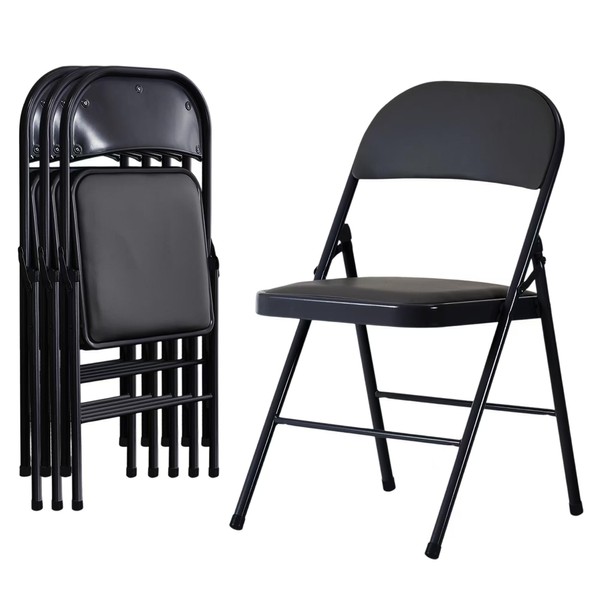 4 Pack Black Folding Chairs with Padded Cushion and Back,
