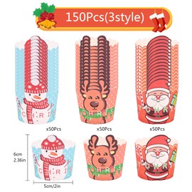 Christmas Cupcake Wrappers 150 Pcs Cupcake Liners Mini Cupcake Cases for Christmas Party Decoration Cupcake Holders Cupcake Decorations Muffin Molds Cupcake Baking Cup