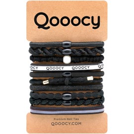 Qooocy Any Fit - Lazos para el cabello, 12 unidades, color negro