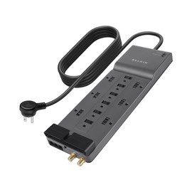 Belkin Surge Protector Power Strip w/ 12 AC Outlets & 8ft Long Flat Plug, UL-listed Heavy-Duty Extension Cord for Home, Office, Travel, Computer, Laptop, Phone Charger - 3,940 Joules of Protection