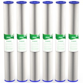 VEGEBE 20 Micron 20-Inch Whole House Water Filter Replacement Cartridge, Pleated Sediment Water Filters 2.5" x 20" for Well Water, Compatible with ECP20-20, 255487-43, SPC-25-2020, 6 Pack