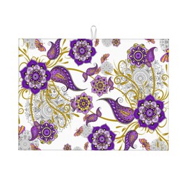 Purple Flower Kitchen Drying Mat Boho Floral Microfiber Dish Drainer Mat for Kitchen Counter Absorbent Reusable Washable 18x24 Inch Home Holiday Decor