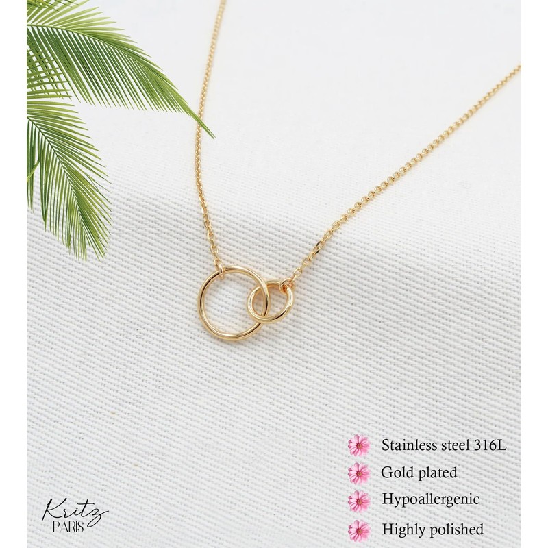 Kritz Women's Necklace Circle Pendant with 2 Rings Gold or
