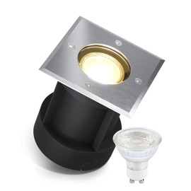 lambado® LED Bodeneinbaustrahler für Aussen IP67 - Wasserdicht & Befahrbar inkl. 5W GU10 Strahler warmweiss dimmbar - Quadratischer Bodenstrahler/Bodenleuchte aus Edelstahl für Garten & Terrasse