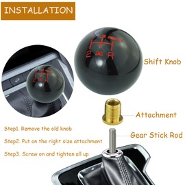 Temzzer Black Gear Knob Resin Stick Shift Handle Ball for Most Manual Automotive Vehicles