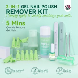 Saviland 8.45OZ Gel Nail Polish Remover Kit - Cuticle Oil Gel Polish Remover Push Down Dispenser Bottle Nail Clips Nail File Cuticle Peeler Cotton Pad Home Salon Polish Remover for Nail Christmas Gift