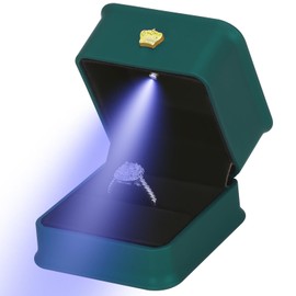KUKUVR Jewelry Wedding Ring Gift box with LED Light, Small Rings Earring Holder Case for Proposal Wedding Engagement Ceremony, Jewelry Organizer Storage Boxes for Women Girl (Green)