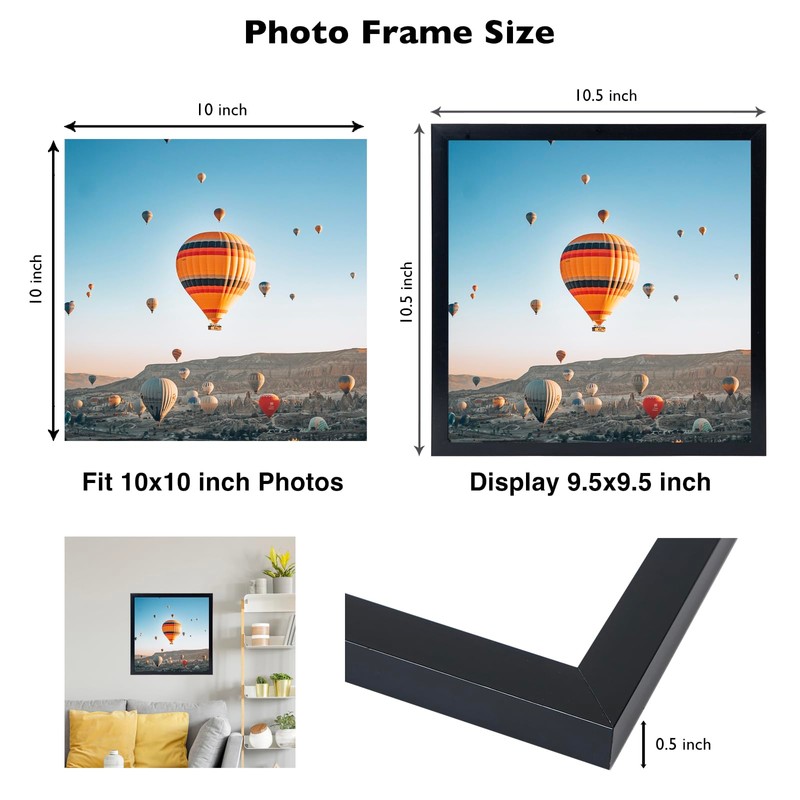 JCJMY 10x10 Picture Frame Black for Wall Hanging, Wall Mounting