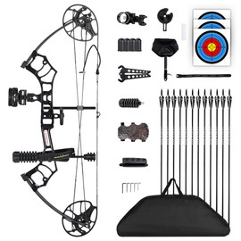 Compound Bow Package for Youth & Adults,Beginners and Women,22.5"-30" Draw Length,10-50 Lbs Draw Weight,290fps,Limbs Made in USA,Hunting Bow Archery Set