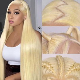 mululi 30 Inch 613 Lace Front Wig Human Hair Straight Blonde Wig Human Hair 613 13x6 Lace Front Wig Human Hair 200% Density Pre Plucked with Baby Hair Blonde Lace Front Wigs Human Hair for Women