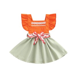 Toddler Baby Girls Summer Dress Ruffle Fly Sleeve Lace Patchwork Princess Dress Moana Summer Clothes Outfits (1#Orange, 5-6 Years)