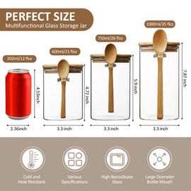 MOLADRI 34 oz/1000 ml Glass Storage Canister with with Airtight Lid, Cute Clear Decorative Container Jar with Wooden Spoon for Coffee Spice Candy Salt Cookie Condiment Sugar Matcha Tea Overnight Oats