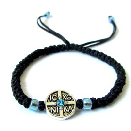 Iconsgr Handmade Christian Orthodox Komboskoini Prayer Rope Bracelet Black with Adjustable Cord BR1