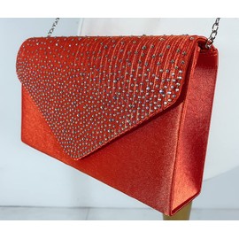 LeaHWard Diamante Clutch Purses Crystal Sparkly Beaded Handbags Prom Bridal Wedding Bag 299 (Orange)
