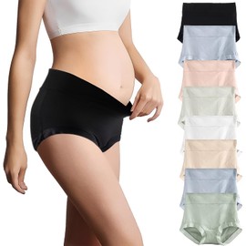 AI-PIKA Calzones Postparto cesarea（Paquete de 8），La Bragas Mujer Algodon de Cintura Suave y cómodo，Doble Entrepierna，Cintura elástica Doble，Adecuado para el Final del Embarazo y el posparto
