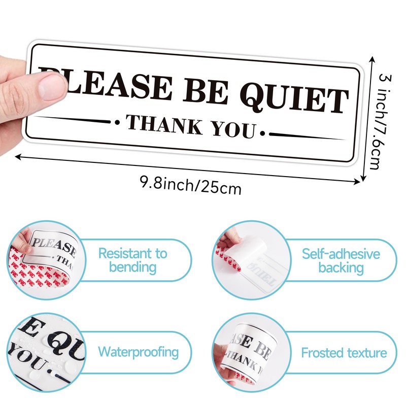 2 PCS Quiet Please Sign Sticker, Self Adhesive Durable Please