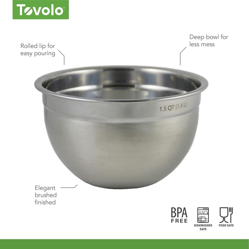 Tovolo Small Stainless Steel Mixing Bowl 1.5 Quart Metal Mixing
