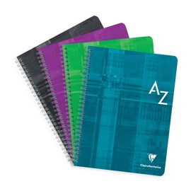 Clairefontaine - Ref 8998C - Wirebound Indexed Notebook (50 Sheets) - 17 x 22cm Size, Squared Ruling, 90gsm Brushed Vellum Paper, Laminated Card Cover - Assorted Colours (Pack of 5)