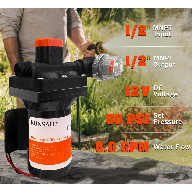 [Upgraded Version] 12V DC Self-Priming Diaphragm Water Pump,30-70 PSI Continuously