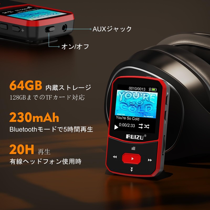 RUIZU 64GB Clip-On MP3 Player, Bluetooth 5.3, OTG Function, Portable