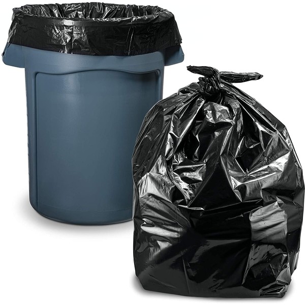 Trash Bags 45 Gallon, (100 Count w/Ties) Large Black Garbage Bags, 40"W x 46"H