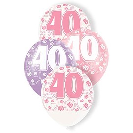 Unique Party 80875 - 12" Latex Glitz Pink 40th Birthday Balloons, Pack of 6