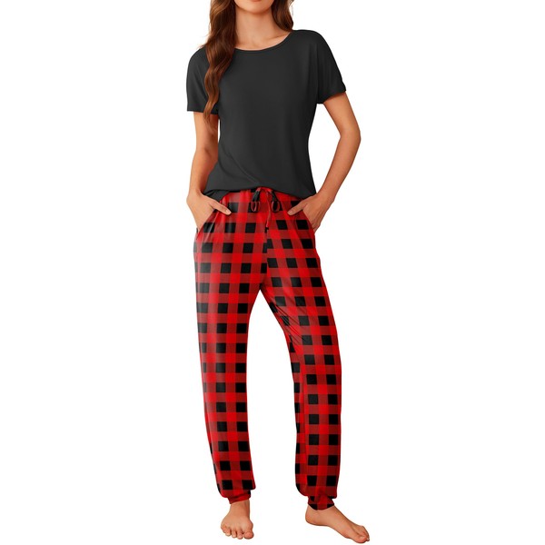 Ekouaer Womens Pyjamas Set Short Sleeve Cute Summer Long Pants