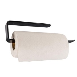 Csirnto Kitchen Roll Dispenser 1 Piece Kitchen Roll Holder Wall Hanging Kitchen Roll Holder Drillless Wall Mount Paper Roll Holder Made of Aluminium Black for Kitchen Bathroom Cabinets (Black)