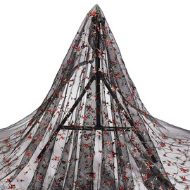 NBEADS 3 Yards Embroidered Floral Fabric, 1.3 m Wide Organza Tulle Lace Mesh Black Lace Fabric for DIY Wedding Handmade Clothing Evening Dress Crafts Supplies