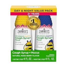 Zarbee's Kids Cough + Mucus Day and Night Value Pack with Honey, Ivy Leaf, Zinc, Elderberry, Chamomile, Berry, Pediatrician Recommended, Alcohol Free,
