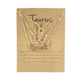 3Pcs Zodiac Gold Plated CZ Necklaces for Women Old English Necklace 12 Constellation Necklace Zodiac Sign Gifts for Women-Taurus