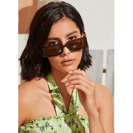 GIFIORE Trendy Rectangle Sunglasses for Women Mens Retro Cool 90s Vintage Fashion Narrow Square Frame UV400 Protection (Brown)