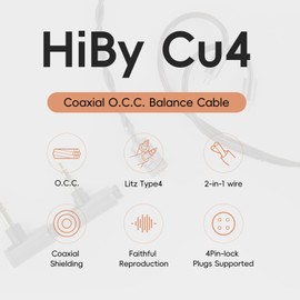 HiBy Cu4 Balance Earphone Cable Coaxial O.C.C. Litz Type4 2-in-1 Wire 4Pin-Lock Plugs 3.5mm+4.4mm Jack