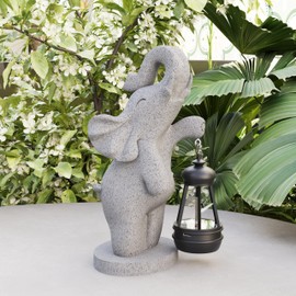 mikilov Elephant Resin Statue with Solar Lantern (Stand Statue Decoration, Lawn Statue, Garden Home Decor, Sculpture Ornament, Animal Figure for Balcony Garden