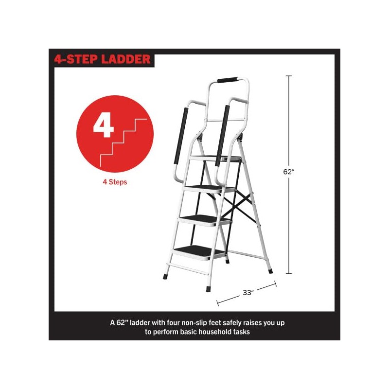 4 Step Ladder Folding Step Stool Ladder for Adults with