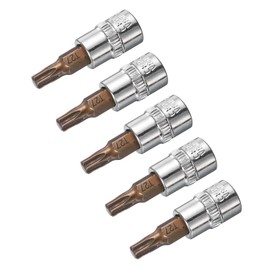 sourcing map 5pcs 1/4" Drive x T27 Torx Bit Socket, S2 Steel Bits CR-V Sockets 38mm Length Use with Ratchet Wrench, Slide Bar, Extension Rod