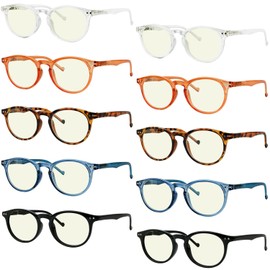 10 Pack Blue Light Blocking Reading Glasses for Women Spring Hinges Oval Round Computer Readers +0.75