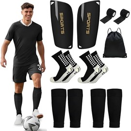 7PCS Conjunto De Espinilleras De Fútbol, Calcetines De Futbol Transpirables Antideslizantes, Protegido por Piernas De Fútbol con Almohadilla De Amortiguación Eva, Incluye Vendas y Mochila