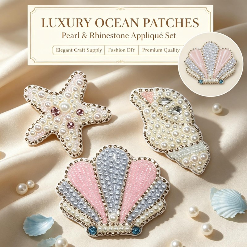 Vubbkdi 3Pcs Sea Animals Beaded Artistic Patches Ocean Shell Cloth