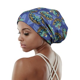 Adjustable Sleep Cap, Satin Lined Extra Large Women Curly Hair Day & Night Available, Blue Green