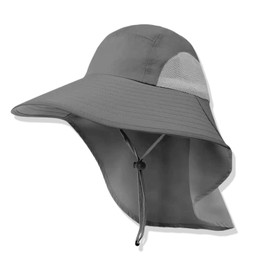 Mesh Sun Hat, Outdoor Wide Brim Sun Hat, Fishing Hats with Neck Flap, Waterproof & Packable Hunting Fishing Beach Hat Dark Gray