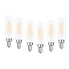 T6 Edison Bulb 60W/6W 3000K Soft White Modern Chandelier Bulbs, Dimmable E12, Frosted Glass, Small Filament LED, 6 Pack