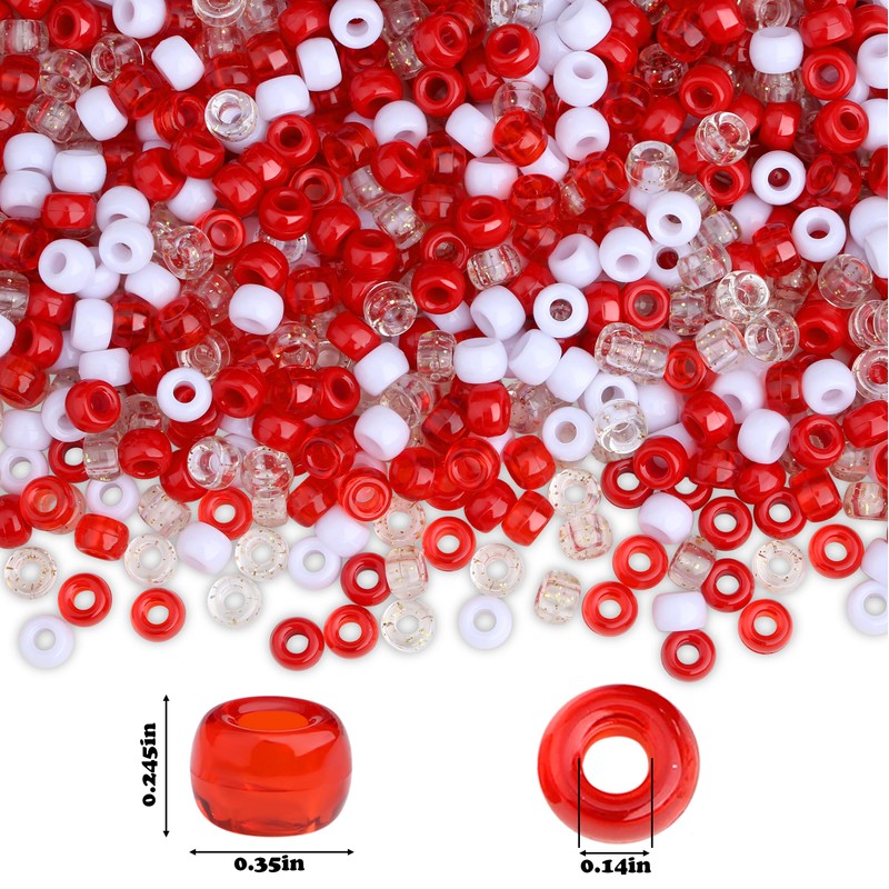 LAIDANLA 1000pcs Red and White Pony Beads for Bracelet and