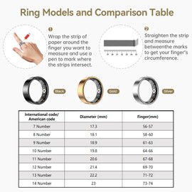 Smart Ring for Women & Men, Fitness Tracker with Heart Rate, Blood Oxygen, Sleep Monitoring, Long-Lasting Battery, IP68 Waterproof, Compatible with iOS & Android (Black, 8)