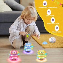 HaoVrisn Easter Gifts Children from 3 4 5 6 7 8 9 10 Years, Pack of 6 Easter Spinning Eggs Colouring Toy with Lights and Music, Easter Baskets, Children's Stuffing, Small Easter Gifts