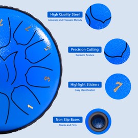 JYTMUS Steel Tongue Drum 11 Notes 6 Inches Steel Drum with Drum Bag, Music Book, Drum Mallets, Mallet Holder, Finger Picks and Stickers Tongue Drum for Yoga, Meditation, Prenatal Music Education