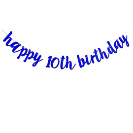 bng-bng 10th Birthday Banner for Boys Blue Happy 10th Birthday Bunting Banner Glitter Hanging Letter Garland for 10 years Old Birthday Party Decoration Photo Backdrop Blue