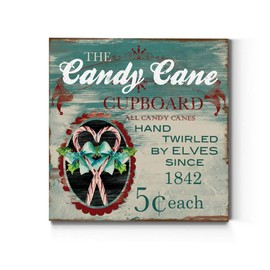 Renditions Gallery Candy Cane Cupboard Wall Art, Cute Christmas & Winter Decor, Vintage Faux Wood Look, Festive, Premium Gallery Wrapped Canvas, Ready to Hang, 40 in H x 40 in W, Made in America
