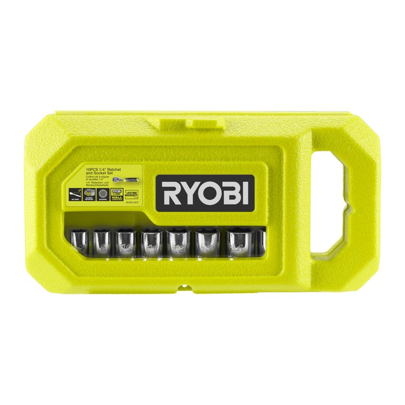 RYOBI RHRS10PC 1/4" Drive Ratchet and Sockets Set (10 Pieces),